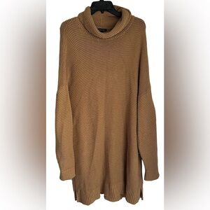 Lands End Sweater Dress Sz 2X Cowl Neck Camel Brown Tan Knit Fall Staple Layer